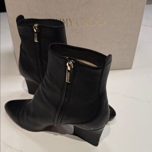 Jimmy Choo Black Ankle Booties with Gold Zipper